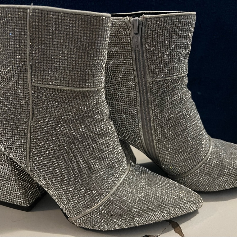 A New Day Silver Ankle Booties with Chunky Heel